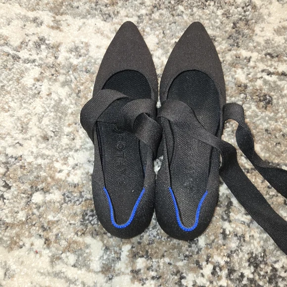 ROTHY'S Pointed Toe Bow Mary Jane Ballet Flats Black Size 6.5 Retired - Picture 5 of 6